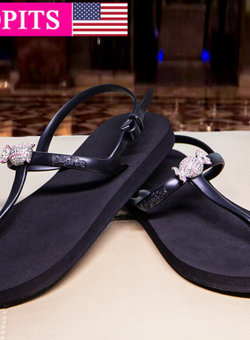 Popits平底凉鞋2021新款蓝色女夹脚流行时尚舒适休闲出游度假夏季