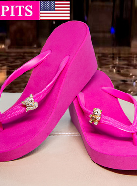 Popits人字拖女2021新款7CM夏时尚外穿凉拖海边度假沙滩鞋简约