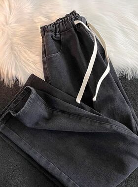 美式高街男士牛仔裤2024春秋季青少年潮流宽松直筒百搭大码裤子男