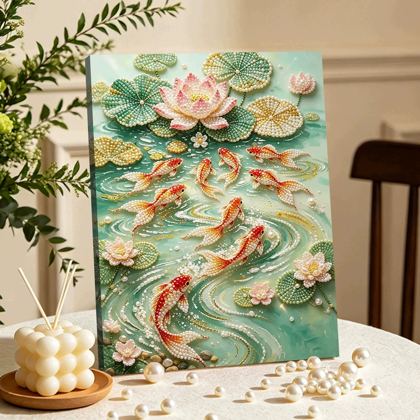 荷塘九鲤2026新款DIY珍珠画手工制作立体客厅钻石画高级装饰品