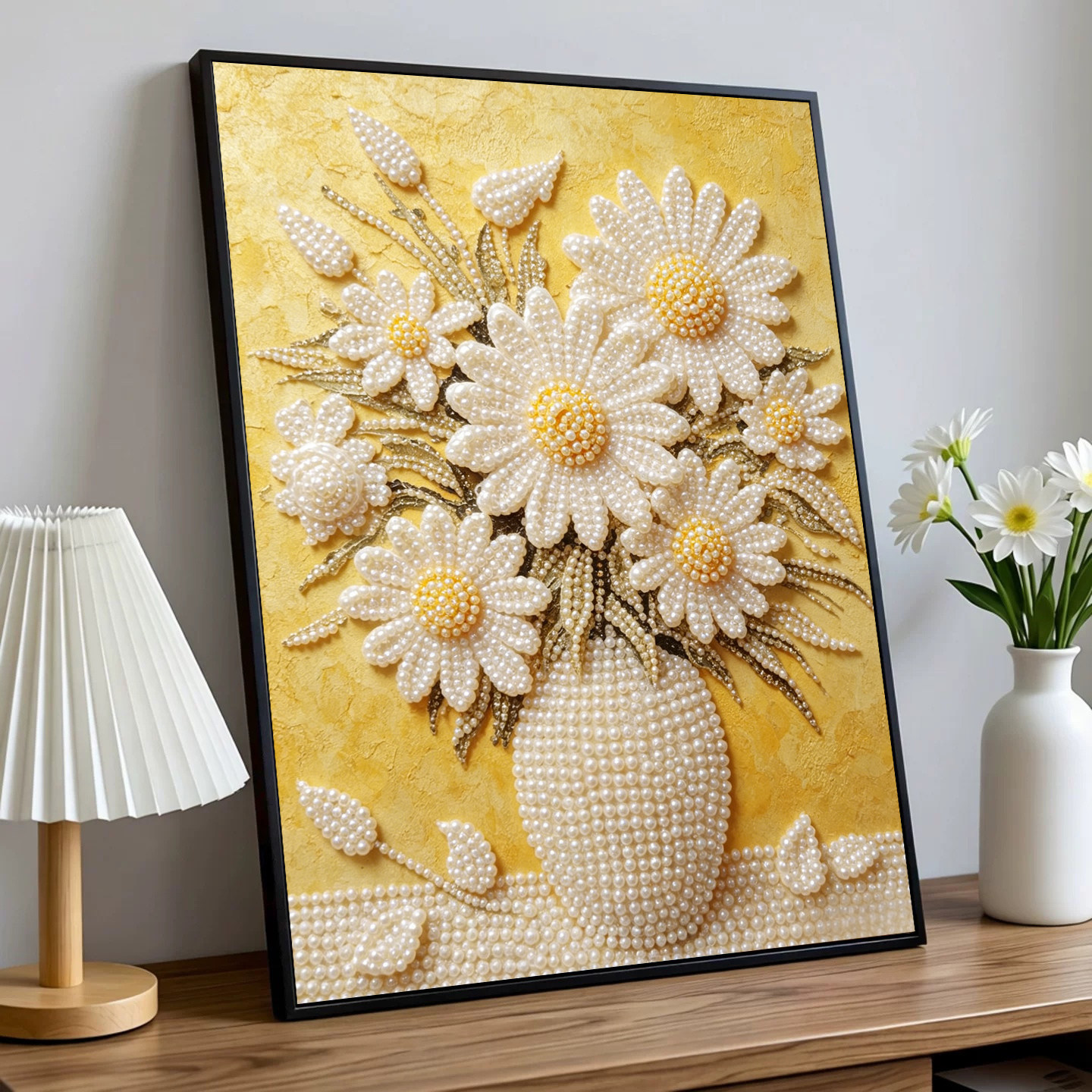 2026新款珍珠画ins风雏菊DIY手工钻石贴画高级材料客厅装饰画摆件