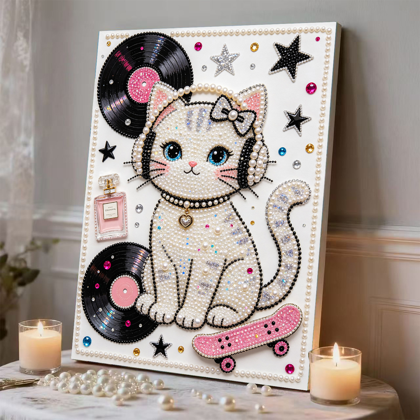 2026新款珍珠画星光小猫DIY手工钻石贴画高级材料客厅装饰画摆件