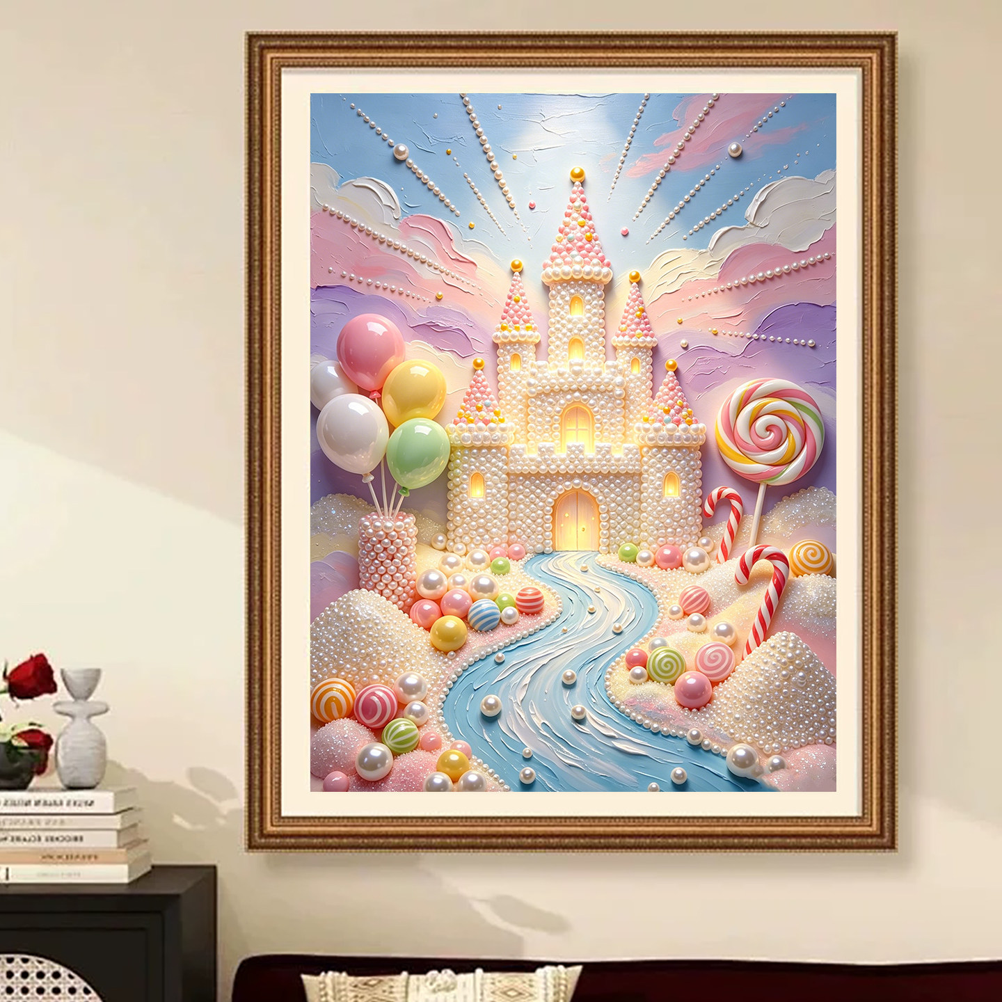 2026新款珍珠画童话城堡DIY手工钻石贴画高级材料客厅装饰画摆件