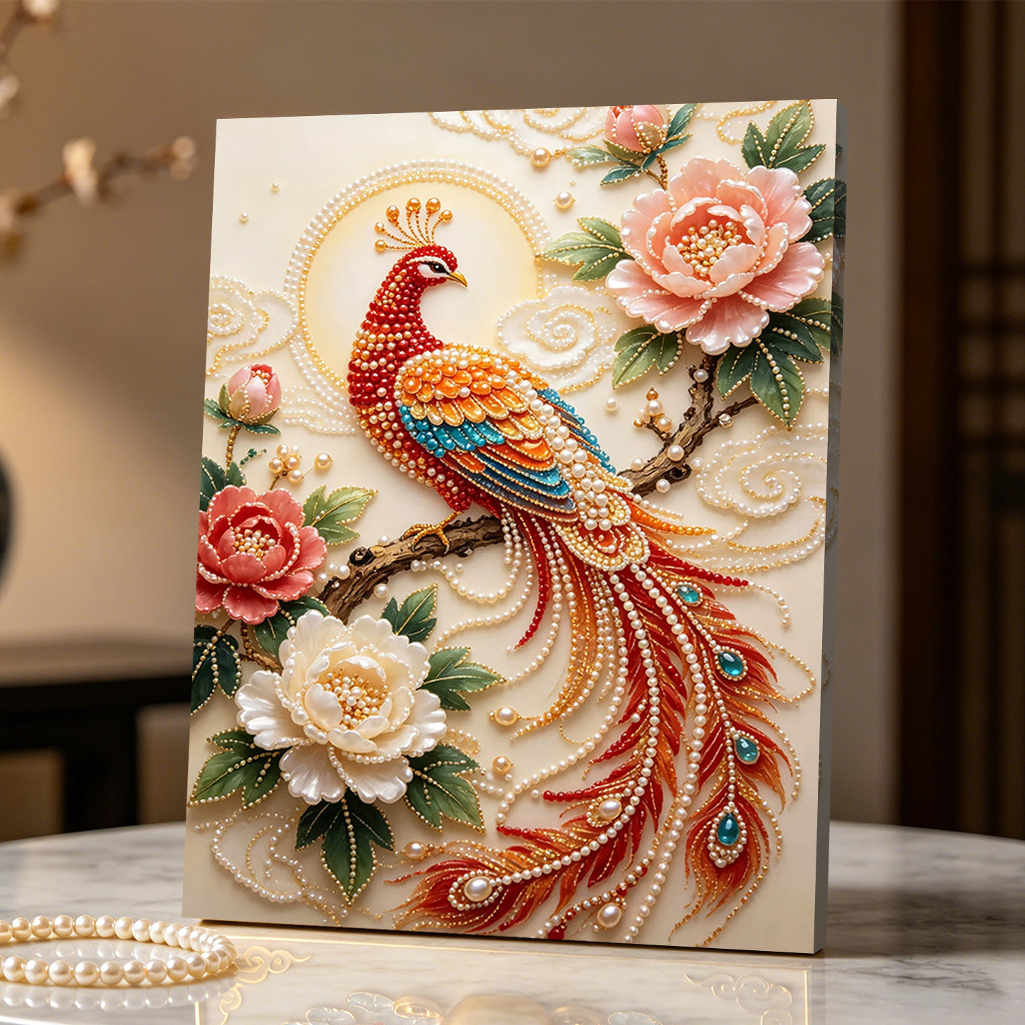 凤凰牡丹2026新款DIY珍珠画手工制作立体客厅钻石画高级装饰品