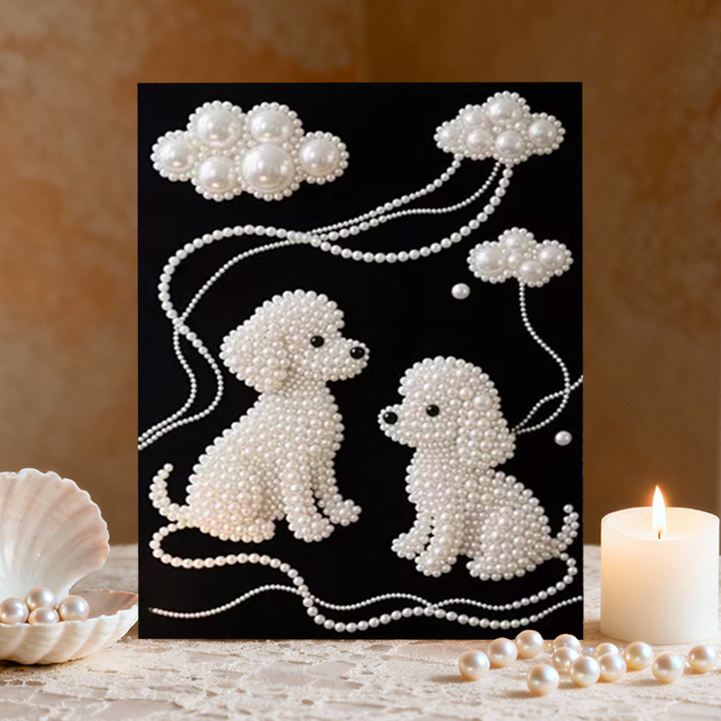 轻时光  2026新款DIY珍珠画新中式手工制作立体狗狗客厅装饰