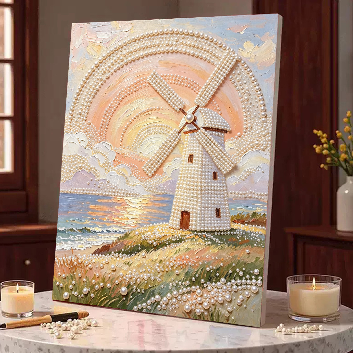 2026新款珍珠画落日风车DIY手工钻石贴画高级材料客厅装饰画摆件