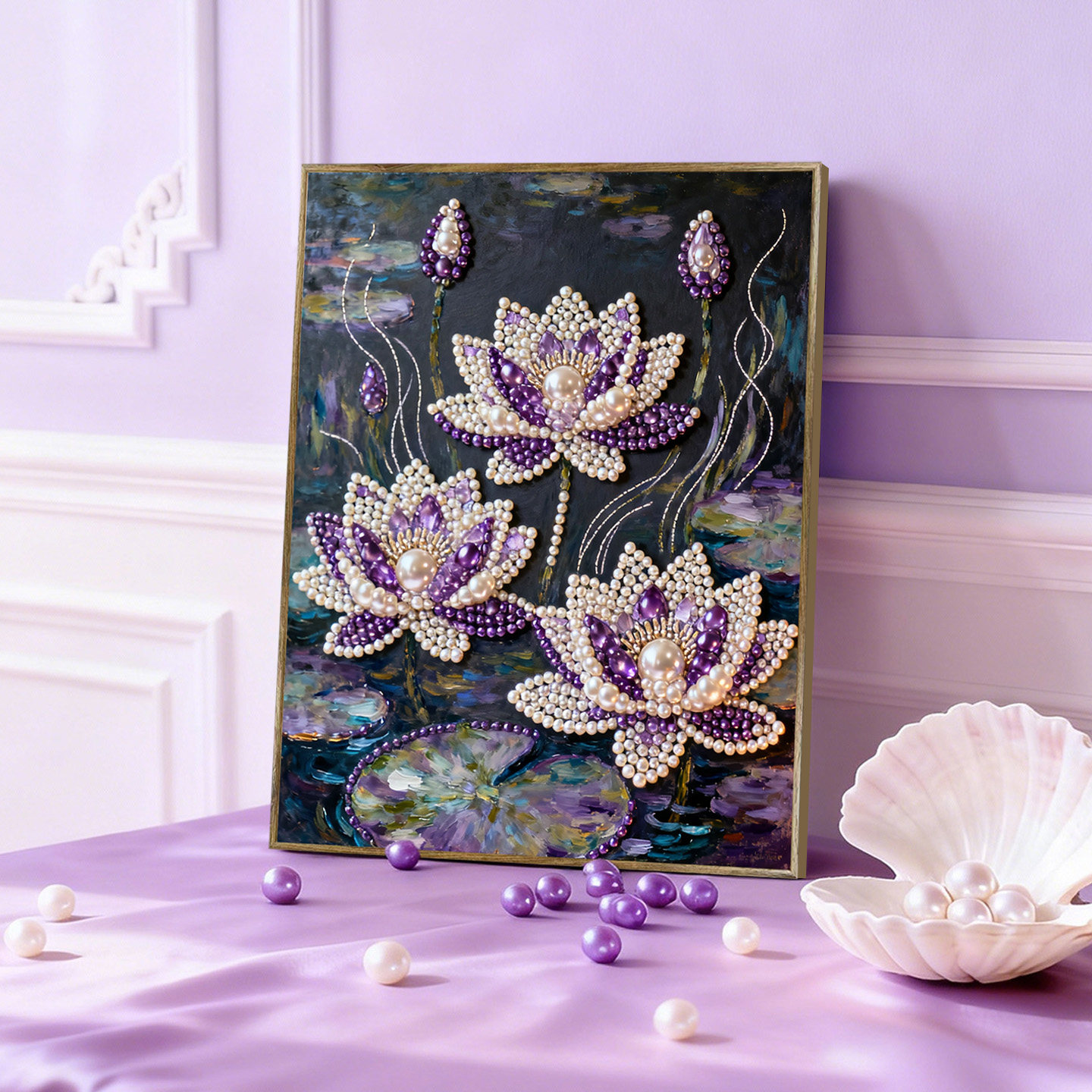 紫与莲 2026新款DIY钻石珍珠画手工立体莲花荷叶摆台装饰礼物,居家布艺,钻石绣,淘宝优惠券,粉丝福利购,淘宝优惠卷