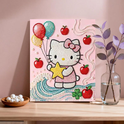 KT猫 2026新款DIY钻石珍珠画手工立体花朵卡通猫摆台装饰礼物