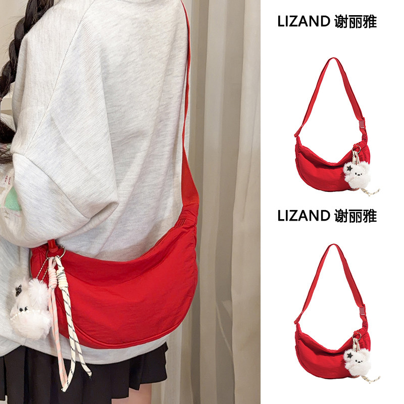 夏季复古简约百搭红色包包女2026新款韩版大容量斜挎包休闲单肩包