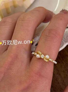 轻奢珍珠ins蝴蝶结女士戒指