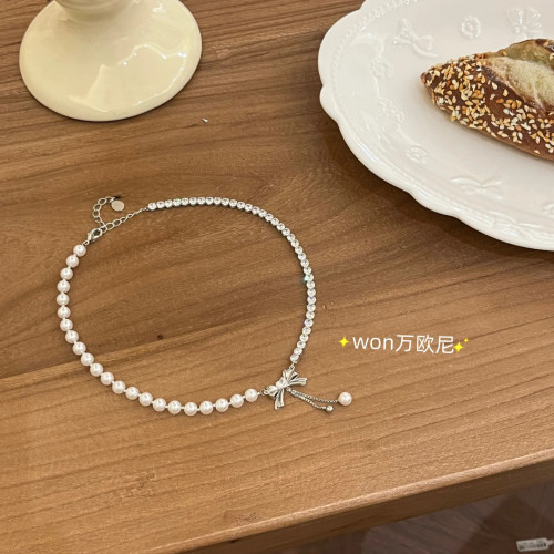 简约小众蝴蝶结珍珠项链女百搭