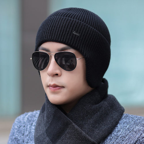 男士冬季保暖加厚针织套头护耳帽