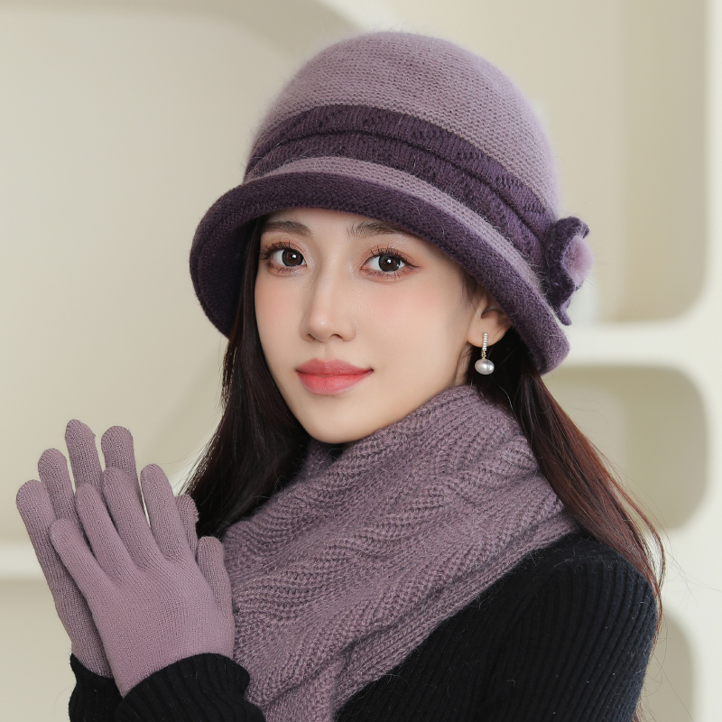 针织帽户外逛街女冬天加绒兔毛帽