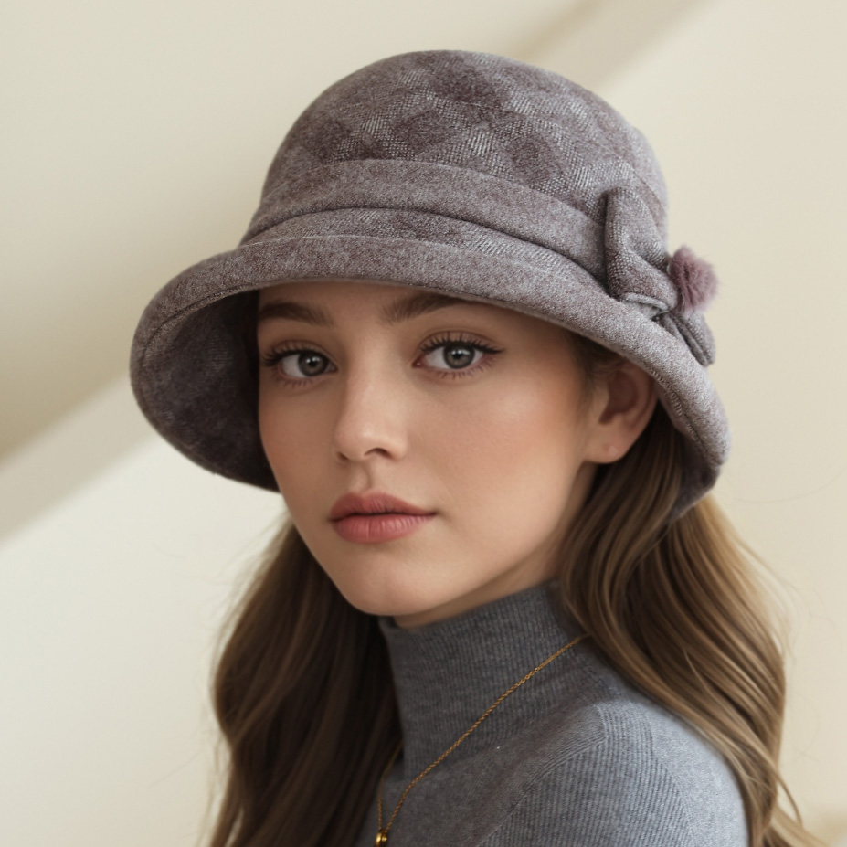 秋冬款中老年帽子洋气盆帽妈妈帽毛呢女帽保暖防寒渔夫帽卷边棉帽