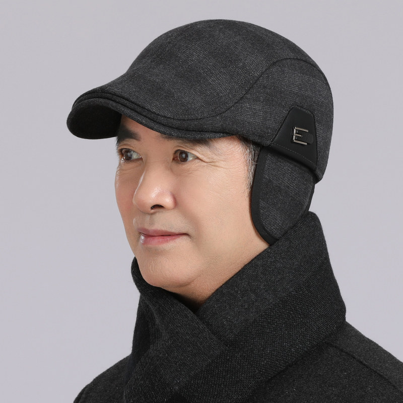 中老年人男士帽子秋冬季老头鸭舌帽爸爸护耳帽加绒保暖老人帽爷爷