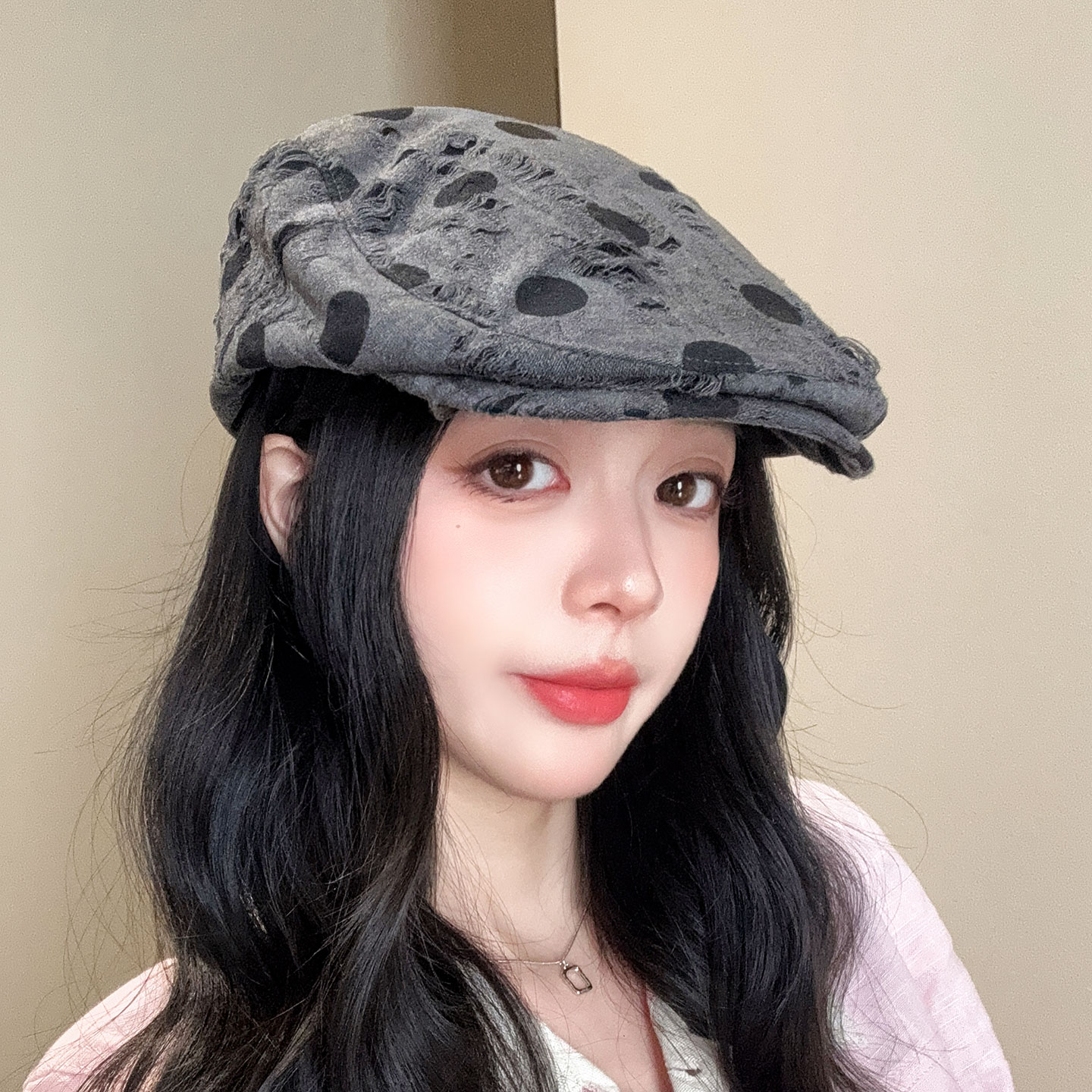 前进帽女春秋季日系复古破洞帽子图片