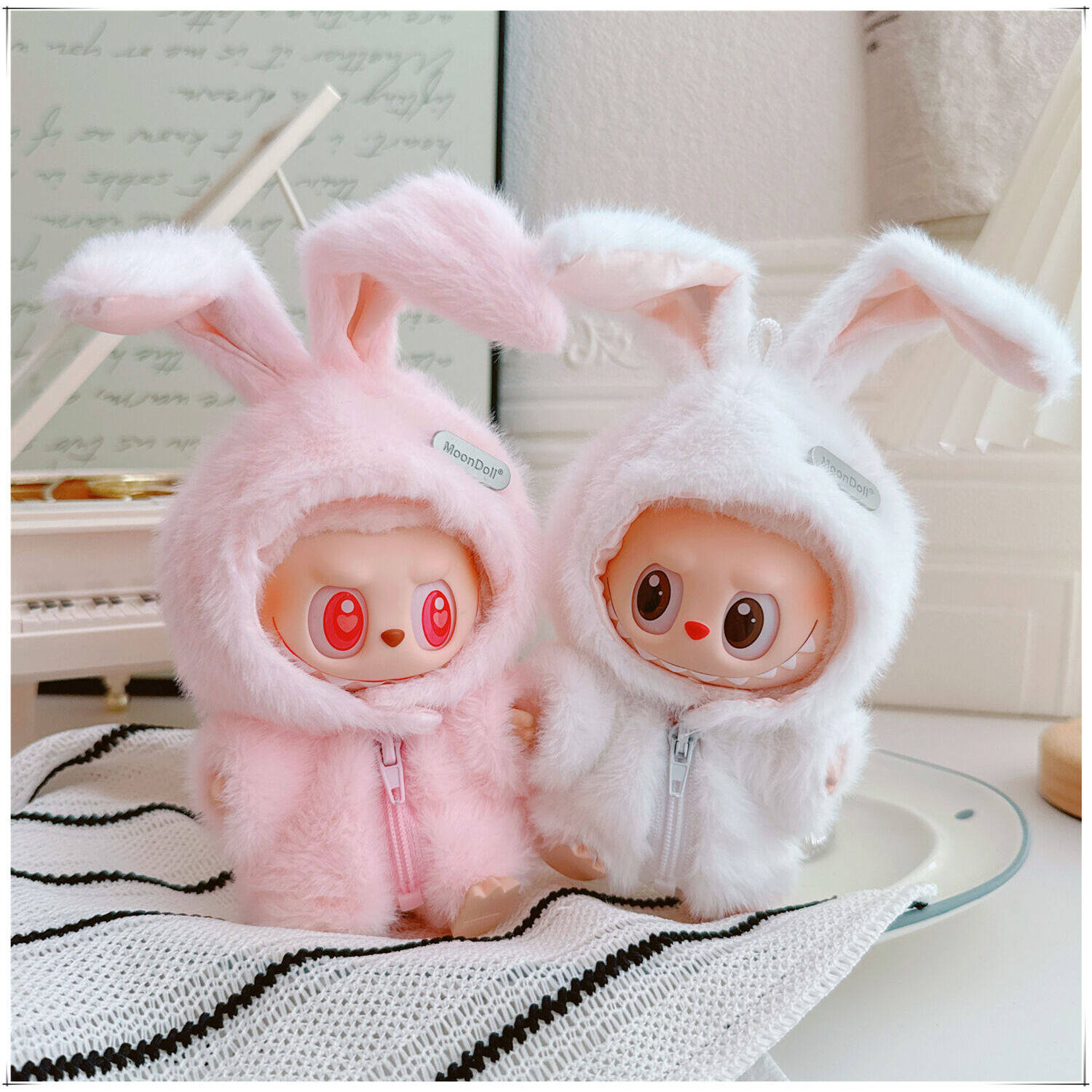 一二代labubu娃衣17cm拉布布10cm棉花娃娃外套毛绒兔帽子可爱兔帽