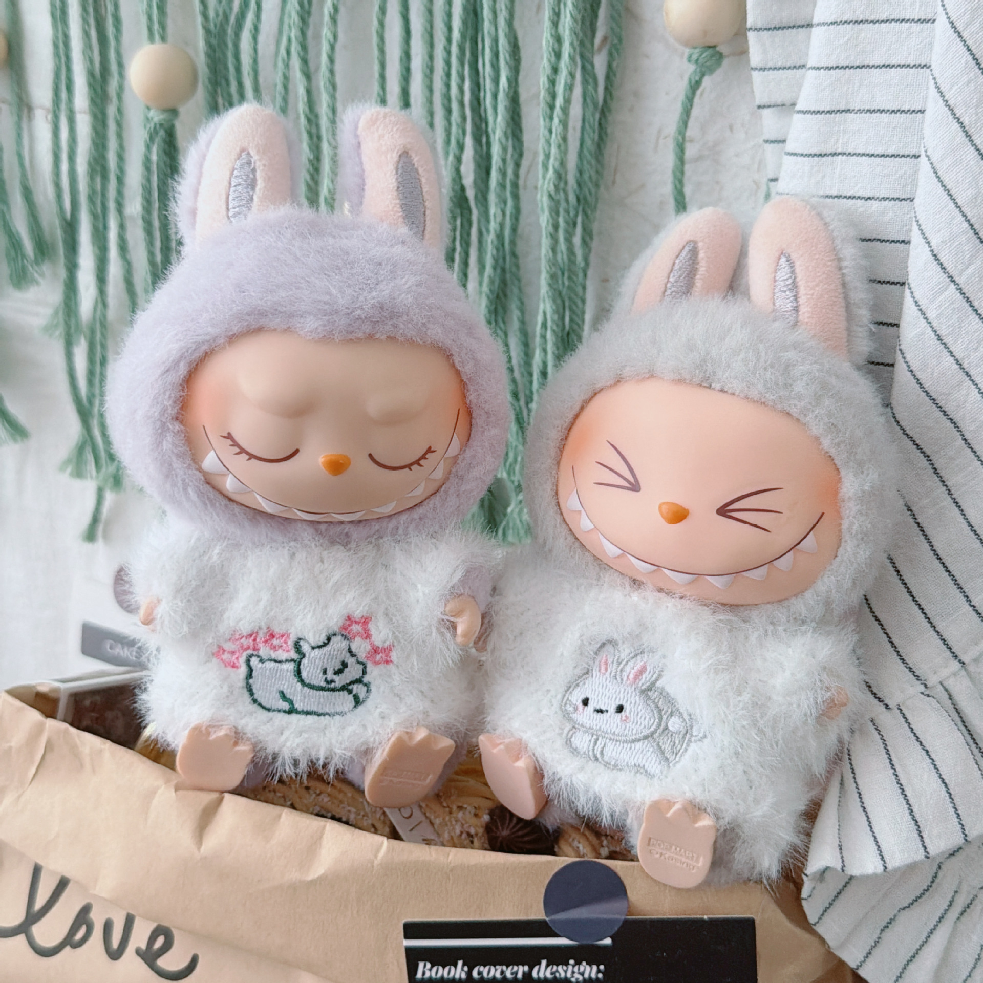 一二三代labubu娃衣17cm拉布布坐坐派对白色毛绒绒毛衣套头装扮