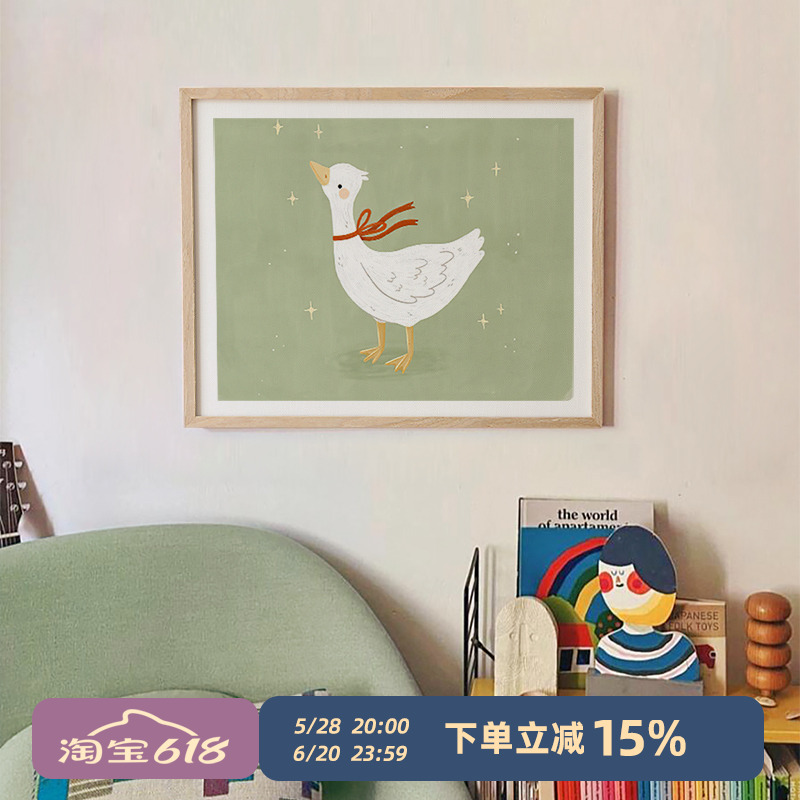 北欧ins儿童房挂画卧室小清新可爱插画原木餐厅电表箱装饰画遮挡图片