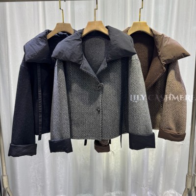 大翻领双面羊绒大衣短款