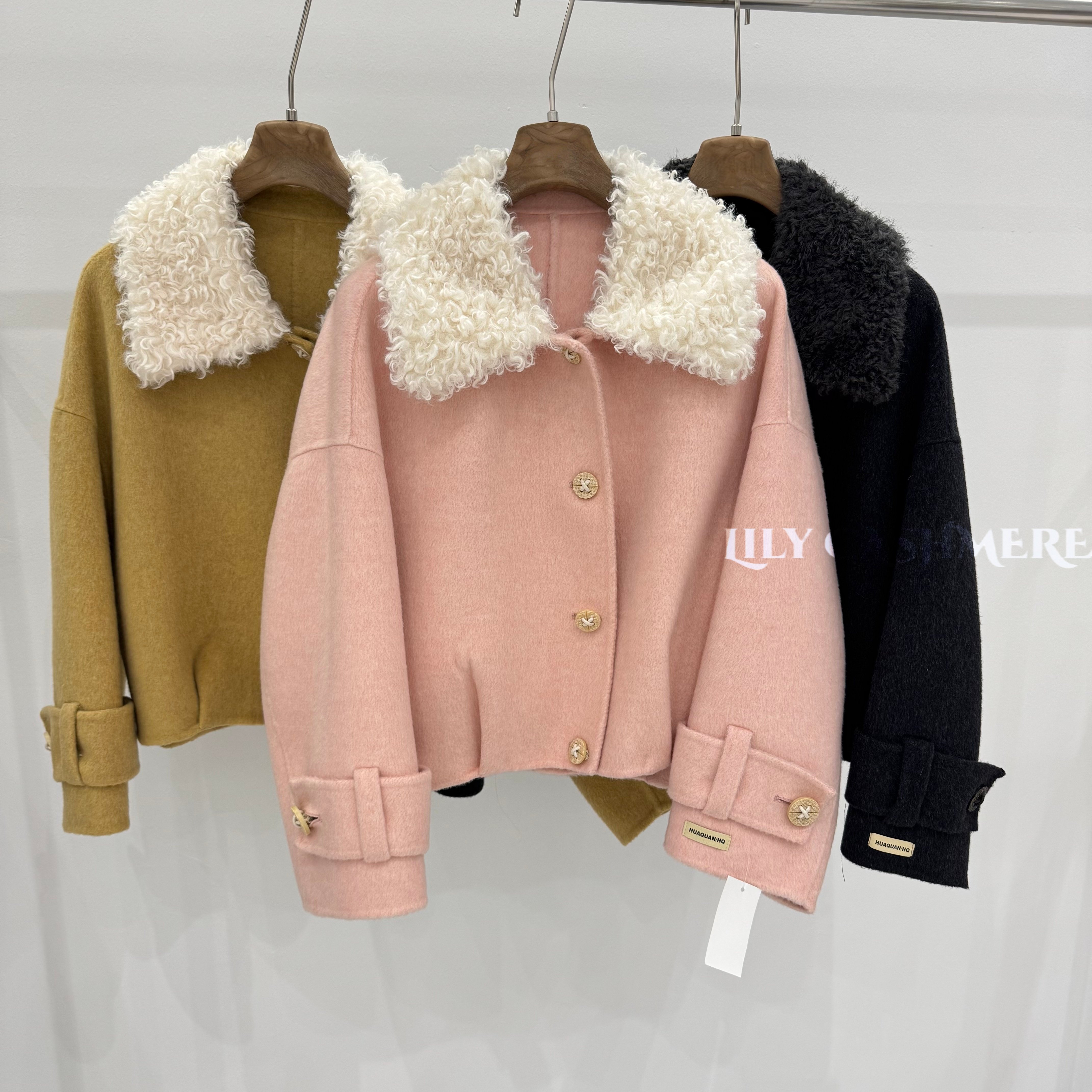 韩系温柔风双面羊毛大衣女2025秋冬短款小个子毛领宽松羊毛呢外套