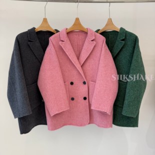 宽松西装 韩版 领羊毛呢子外套 2025年秋冬新款 双面羊毛大衣女中长款