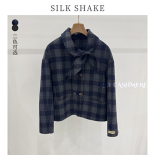 学院风格子短款毛呢外套女2025冬季韩系复古双面呢羊毛大衣小个子