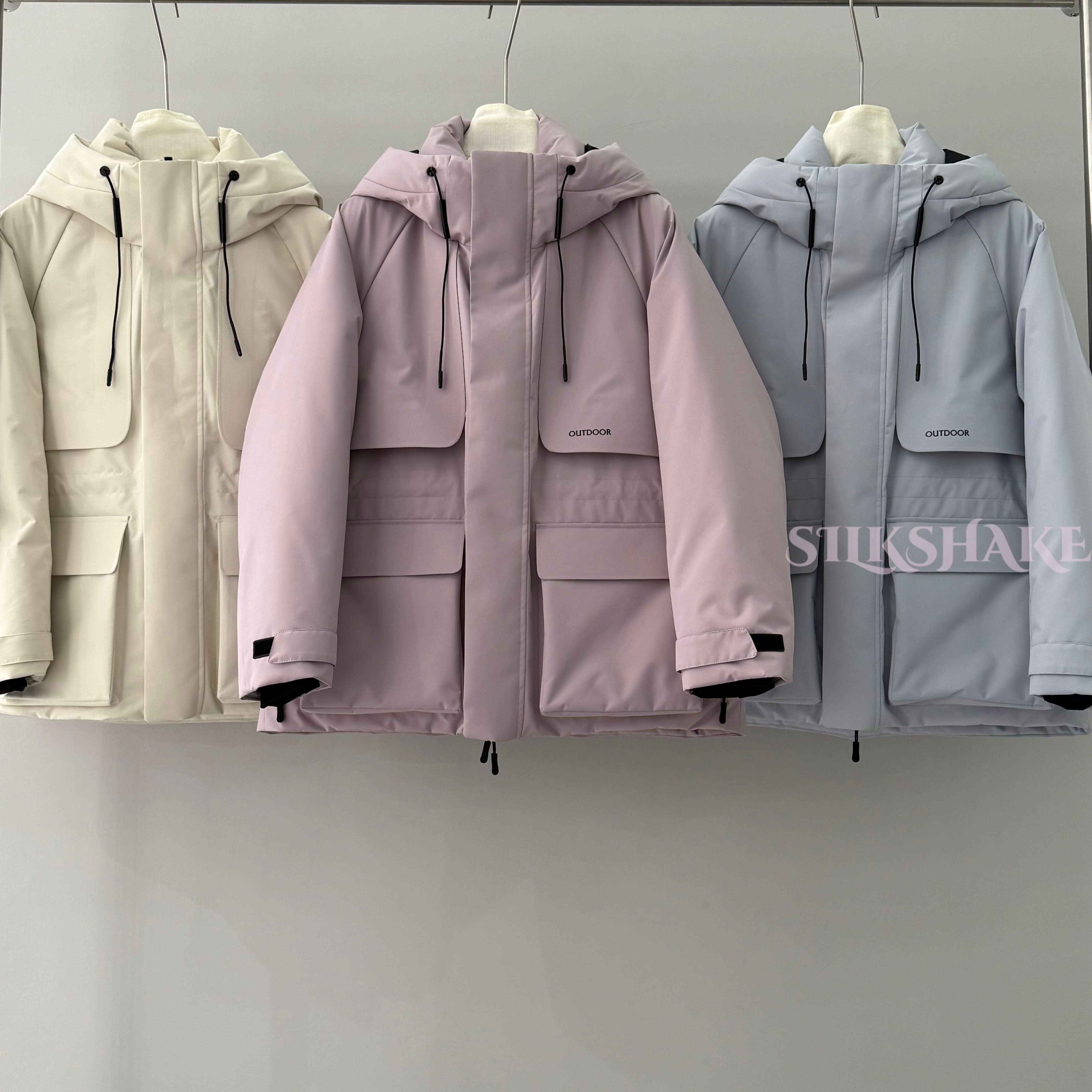 工装风连帽羽绒服女保暖外套