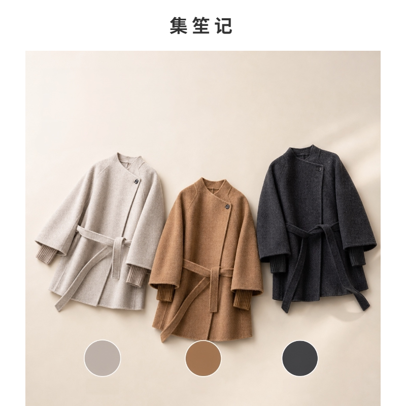 羊毛呢大衣中长款斜襟立领显瘦女