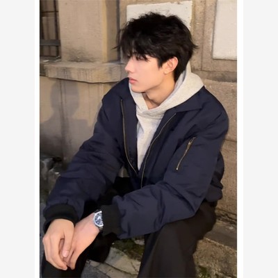 藏青色飞行员夹克男款春秋cleanfit棒球服美式廓形bomber短款外套