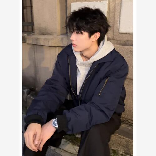 藏青色飞行员夹克男款春秋cleanfit棒球服美式廓形bomber短款外套