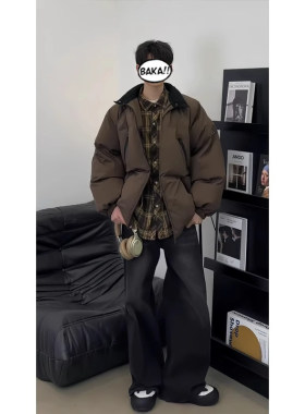 冬季韩系穿搭羽绒服男款保暖美式工装棉服外套防寒小众立领面包服