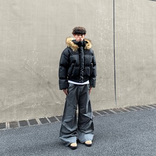 白菜coke基础棉衣可拆卸帽子/冬季宽松街头外套男女夹克连帽棉服