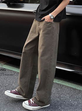 Entong美式潮牌复古咖色牛仔裤2025新款男潮流宽松大尺码直筒长裤