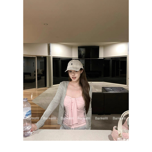 弛time韩里韩气miu系长袖针织开衫+抹胸背心两件套套装(不含下装)