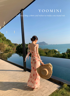 YOOMINI-飘逸修身印花氛围感度假风长裙2026初春连衣裙M60252-DSW