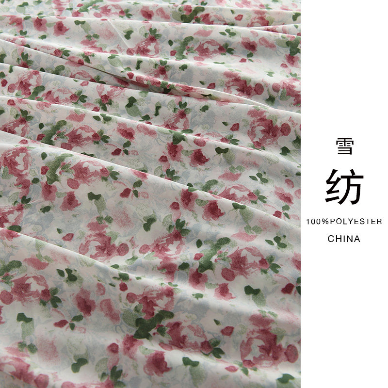 外单雪纺涤纶抗皱面料春夏服装连衣裙印花海滩风碎花手工布料朦胧