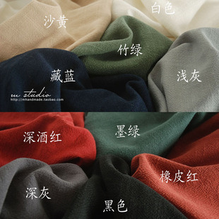 超厚重砂洗水洗棉麻面料竹节麻秋冬服装布料朴素风格袍裙汉服布料