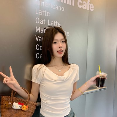 实拍实价 2025夏季新款辣妹短款上衣设计感小众修身显瘦短袖T恤女