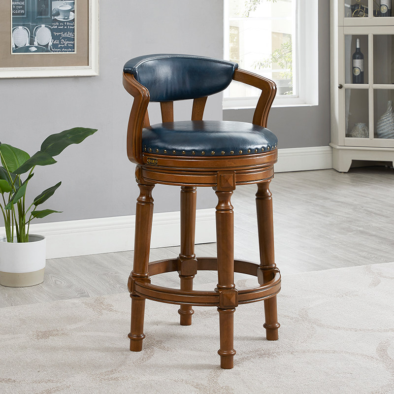 美式复古酒吧椅子可旋转靠背吧椅轻奢高脚椅咖啡店个性吧台椅家用