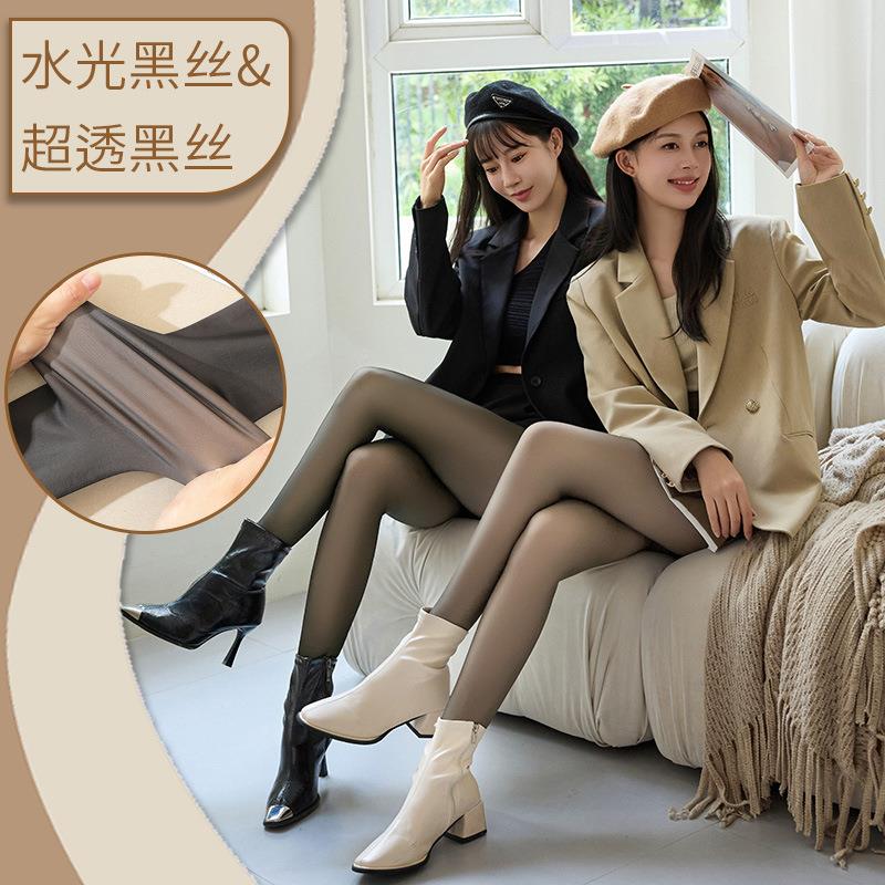 韩系加绒加厚水光袜女士秋冬丝袜塑形裤光腿黑透肤打底袜神器高腰