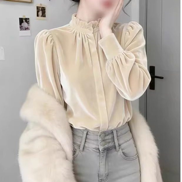 法式温柔风泡泡袖立领短外套女米白色高级感轻奢气质外套褶皱衬衫,女装/女士精品,短外套,淘宝优惠券,粉丝福利购,淘宝优惠卷