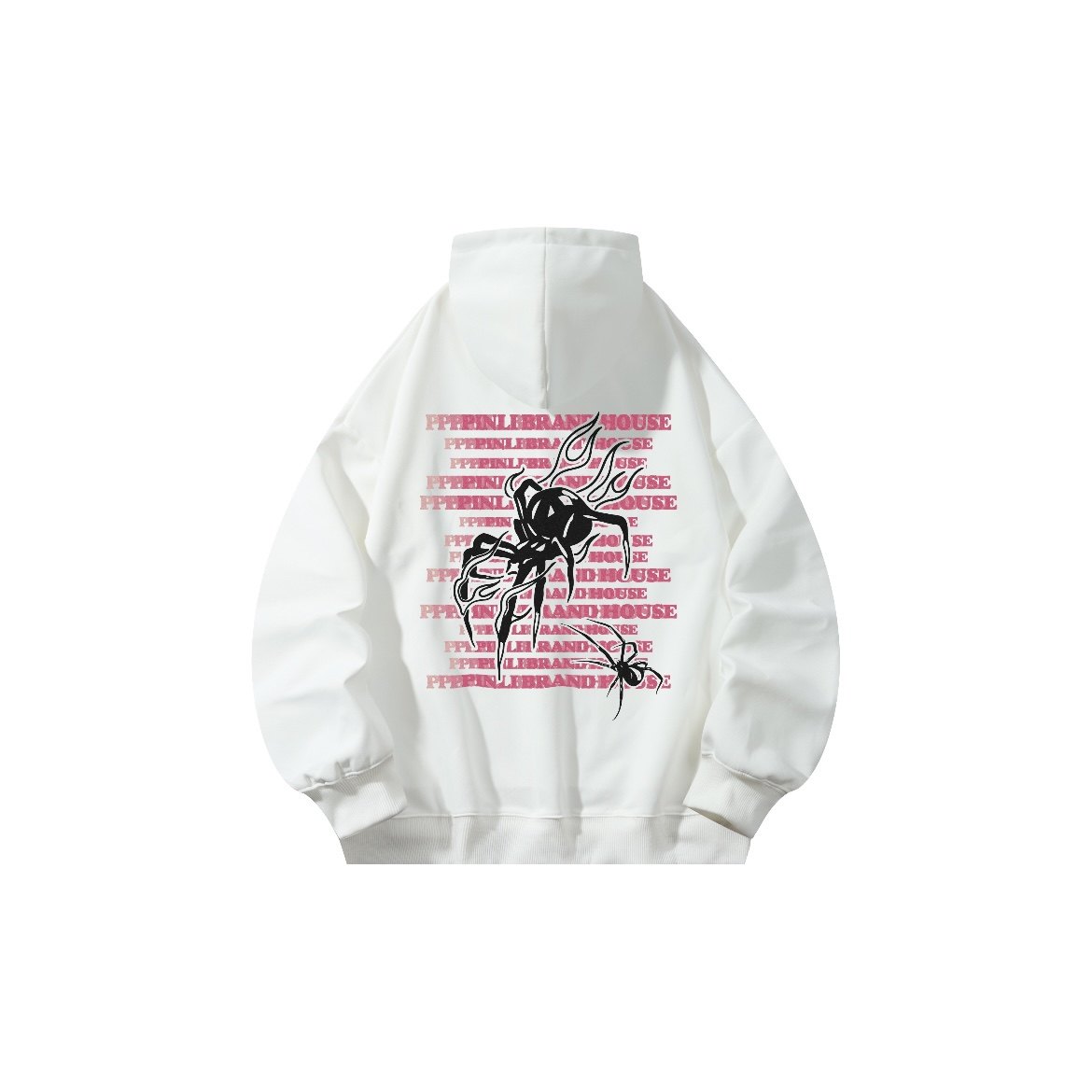 品立渐变幻影Logo字母蜘蛛图案印花连帽套头休闲宽松卫衣情侣款