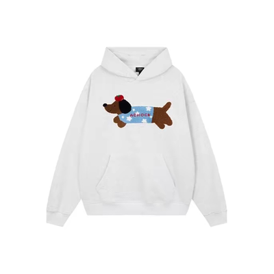 A chock 美式潮牌腊肠狗印花情侣套头宽松连帽卫衣 男女同款