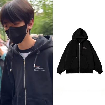 左奇函同款/重磅黑胶唱片垂感国潮宽松保暖连帽开衫卫衣男女同款