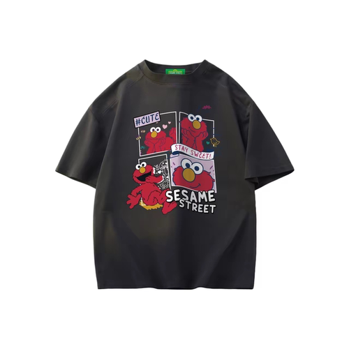 WORK 美式高街趣味卡通手绘图案印花冰丝凉感短袖T恤 男女同款