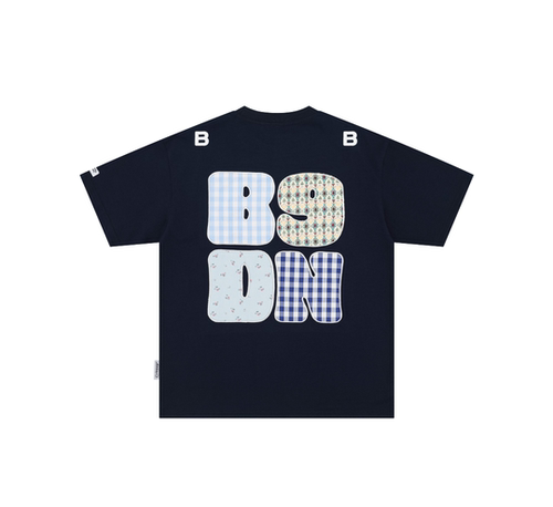 CUWU  美式复古高街潮流宽松套头格子字母印花短袖 T恤 男女同款