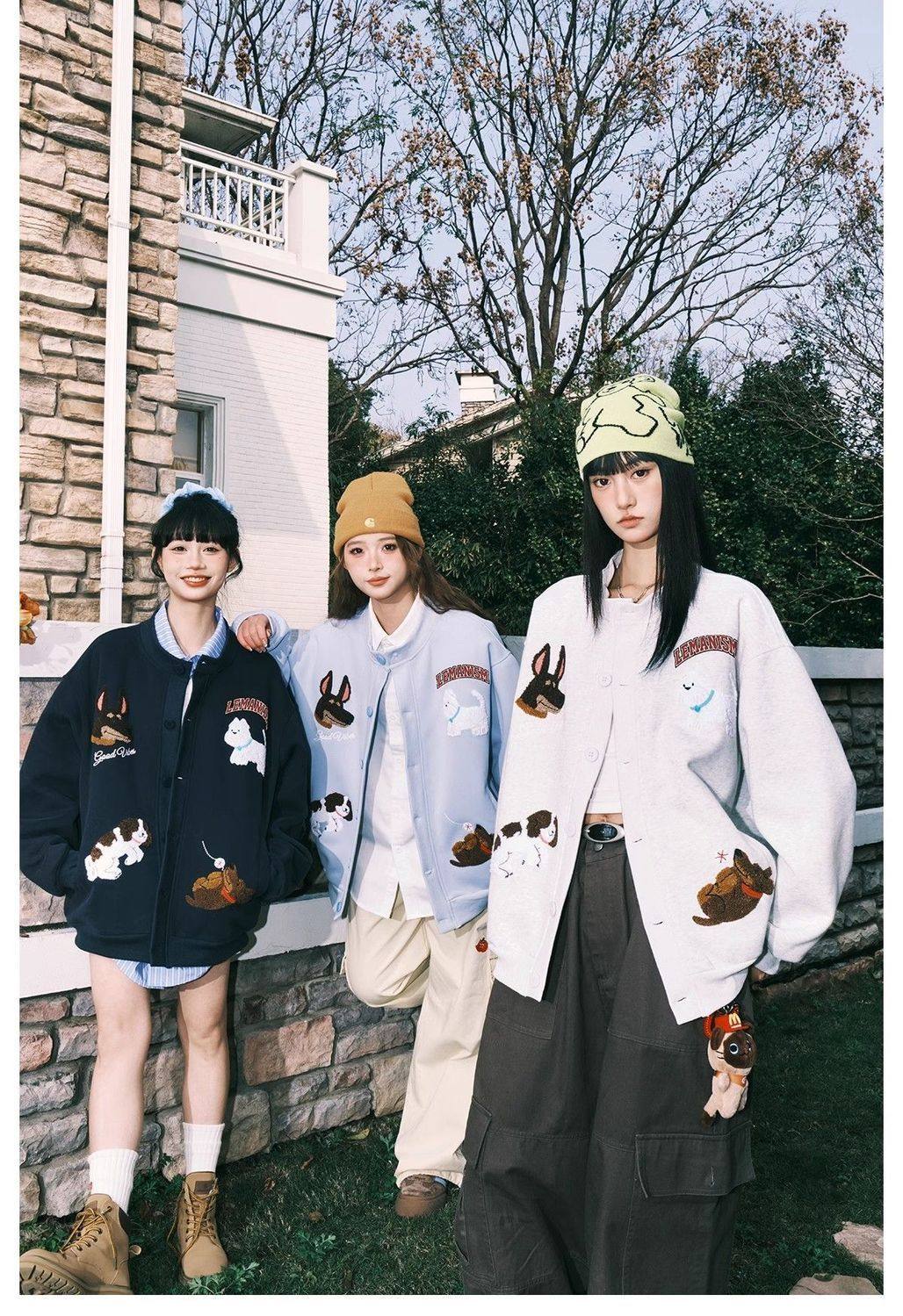 WORK2026新款可爱卡通小狗毛巾绣开衫卫衣男女同款宽松bf外套潮,男装,卫衣,淘宝优惠券,粉丝福利购,淘宝优惠卷