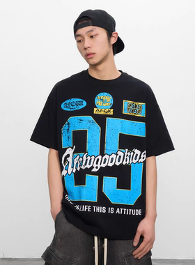 AFGK25SS美式复古做旧号码短袖t恤国潮夏季男女运动休闲半袖上衣