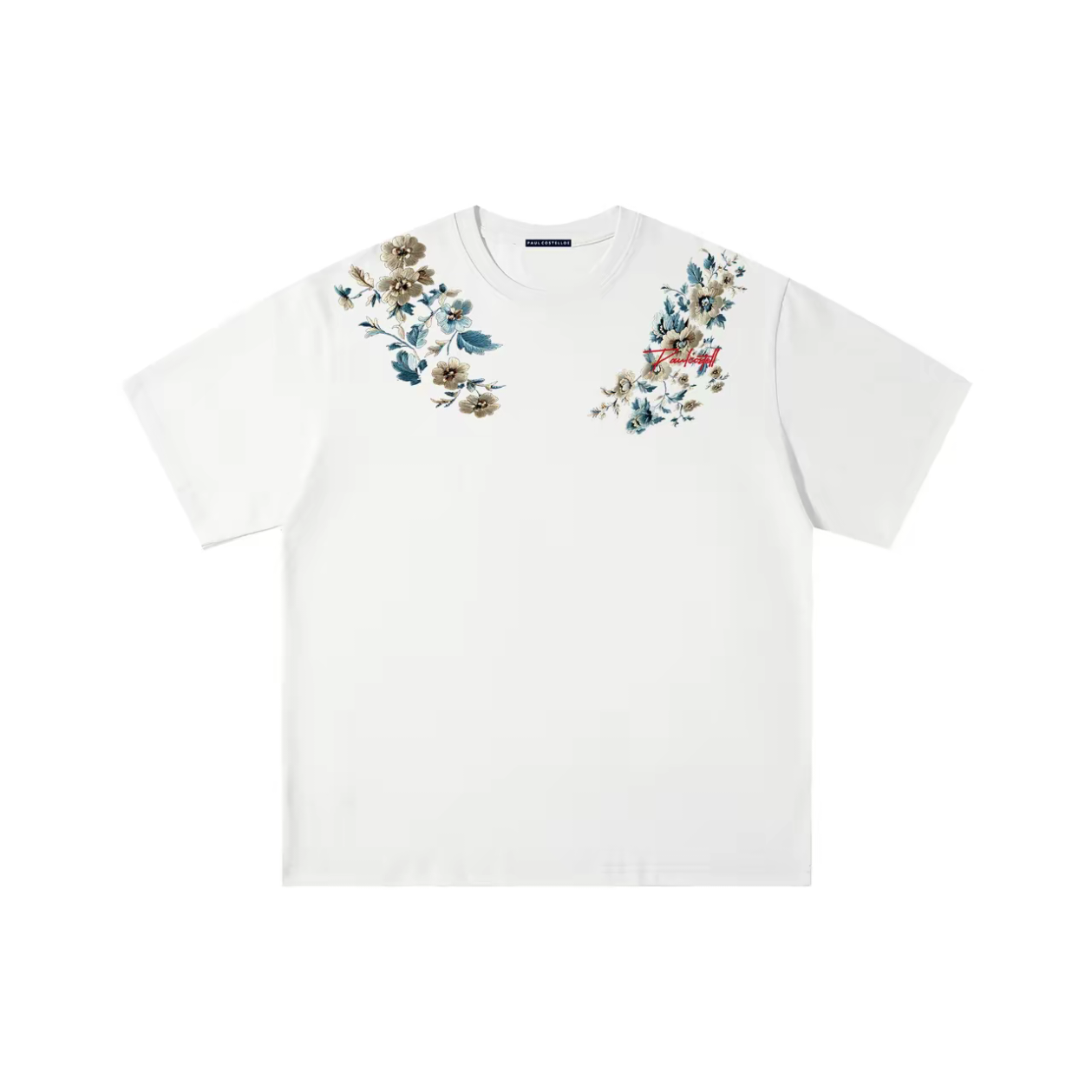 WORK 花团锦簇古典美学仿刺绣品牌logo字母印花短袖T恤 男女同款